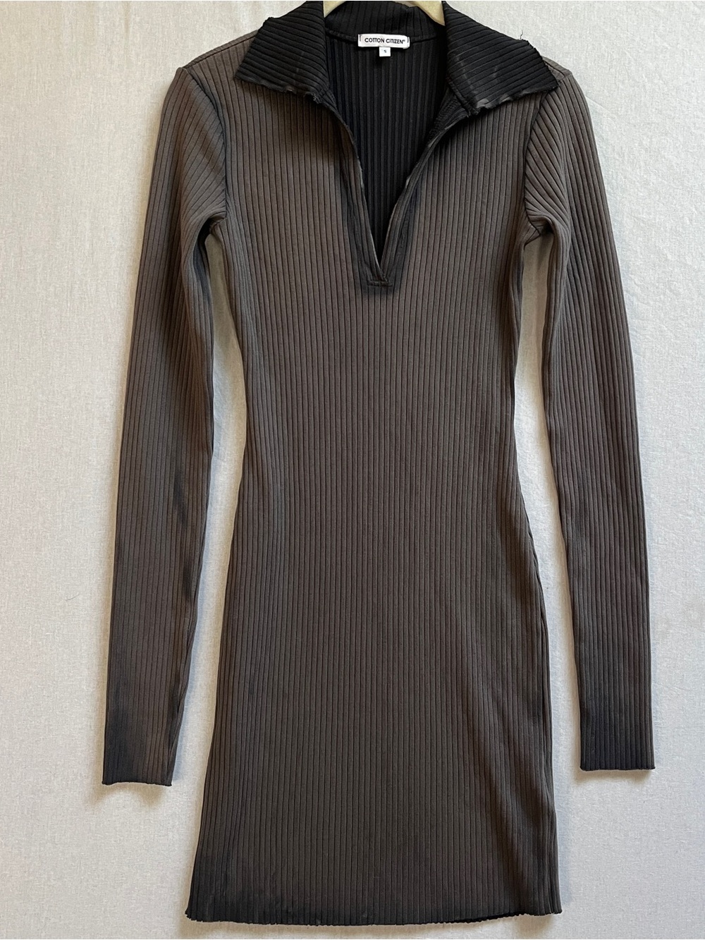 Cotton Citizen Long Sleeve Collar V Neck Bodycon Dress Cotton Blend Size S - Picture 2 of 12